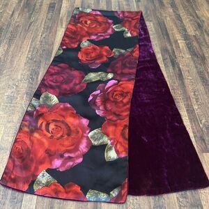 Red Rose & Burgundy Velvet Women's Scarf  Romantic Old World Style 55L X 10 1/4W